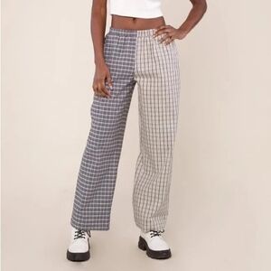 NLT Made in LA Colorblock Two-toned Grey and Blue Plaid Pant Size L